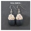 Live Jewellery - Tear earrings black with permanent white flowers