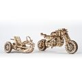 Ugears 3D wooden mechanical puzzle UGR-10 Motorbike (scrambler) with cart