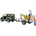 Bruder LAND ROVER + Transporter, Mini Excavator JCB