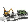 Bruder LAND ROVER + Transporter, Mini Excavator JCB