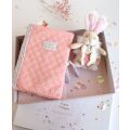 Doudou Gift set - pink plush rabbit and diaper case
