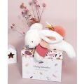 Doudou Gift set - Plush rabbit with dark pink pompom 25 cm