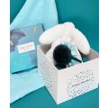 Doudou Gift set - Plush rabbit with dark blue pompom 25 cm