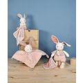 Doudou Gift set - Plush Ecru bunny with pink blanket made of organic cotton 22 cm