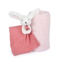 Doudou Happy Rabbit gift set with a scarf and a pink toadstool