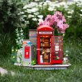 RoboTime 3D Puzzle Book Nook Miniature House Phone Booth with Books and Flowers
