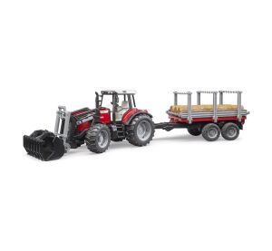Bruder Massey Ferguson 7480 tractor with front loader and log carrier