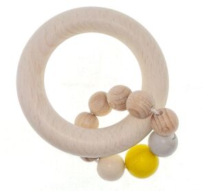Hess Natural round rattle with ball ring yellow