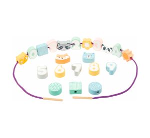small foot Stringing beads in pastel colours