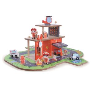 2Kids Toys Wooden Fire Station 2 in 1