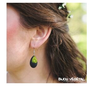 Live Jewellery - Tear earrings black with lichen