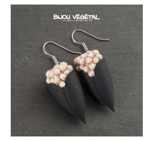Live Jewellery - Tulip earrings black with permanent white flowers