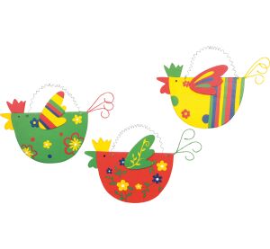 small foot Wooden hens coloured 3 pcs