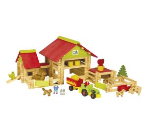 Jeujura Wooden Building Set 220 pieces Big Farm with Tractor and Animals