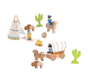 Jeujura Wooden figures for Wild West 12 pieces