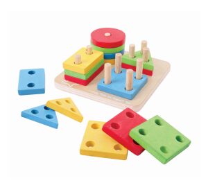 Bigjigs Baby Putting coloured shapes on the bars