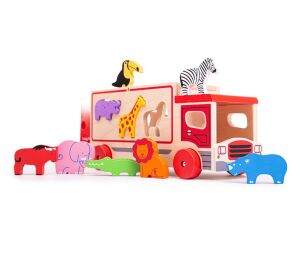 Bigjigs Toys Wooden car with safari animals