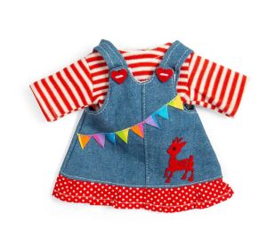 Bigjigs Toys Denim Pinafore Dress with Striped Shirt for Doll 28 cm