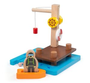Bigjigs Rail Port with crane, boat and diver