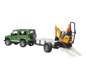 Bruder LAND ROVER + Transporter, Mini Excavator JCB