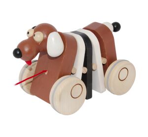 Wooden pulling dog clapping