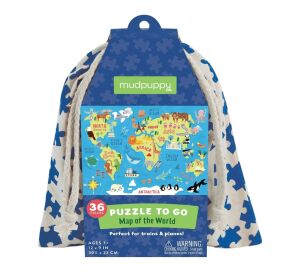 Mudpuppy Puzzle World map in cloth bag 36 pieces