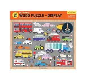 Mudpuppy Wooden Puzzle Vehicles + stand 100 pieces