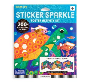 Mudpuppy Set of glitter stickers with scene Life in the ocean