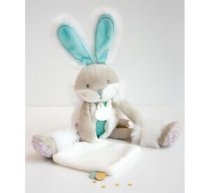 Doudou Gift set - plush bunny with blanket 31 cm turquoise