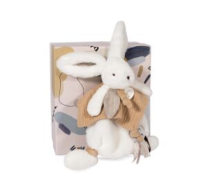Doudou Gift set - Plush rabbit with toadstool 25 cm beige