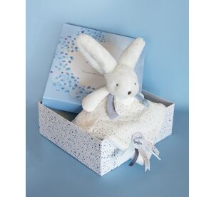 Doudou Gift set blue - rabbit with square blanket 25 cm