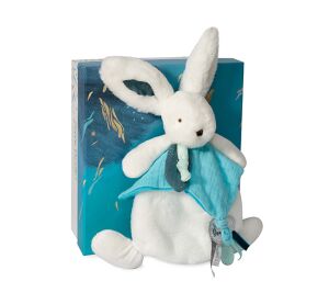 Doudou Gift Set - Stuffed Rabbit with a toadstool 25 cm blue