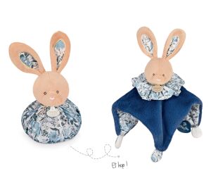 Doudou Toadstool bunny blue 3in1