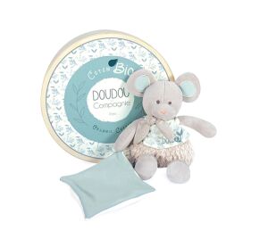 Doudou Gift set - Plush mouse with a blanket made of organic cotton 22 cm