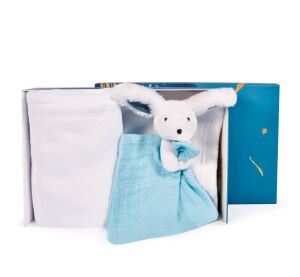Doudou Happy Rabbit gift set plaid and blue toadstool