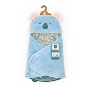 Doudou Plush blue blanket with hood Yoca le koala 70 cm