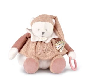 Doudou Gift set Plush polar bear with ring 30 cm pink