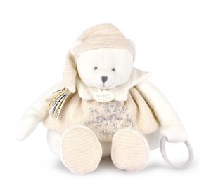 Doudou Gift set Plush polar bear with ring 30 cm beige