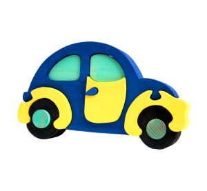 Fauna Solid wood insertion puzzle car blue beetle