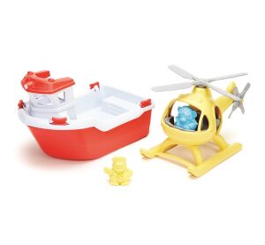 Green Toys Rescue boat with helicopter