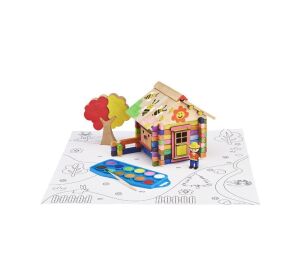 Jeujura Wooden Building Set 85 Pieces House to Paint