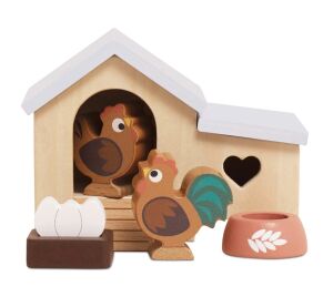 Le Toy Van Wooden Chicken Coop with Rooster and Hen