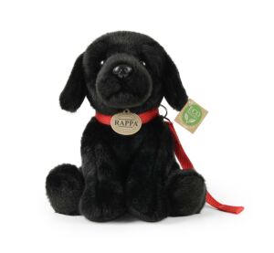Rappa Plush black labrador dog with leash 28 cm ECO-FRIENDLY