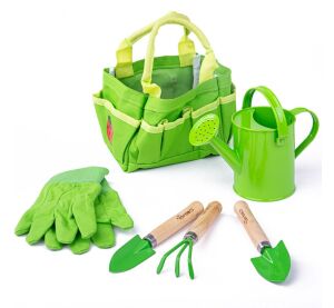 Bigjigs Toys Garden tool set in canvas bag green