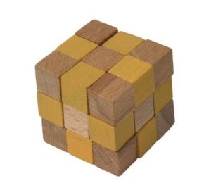 Wooden puzzle cube yellow