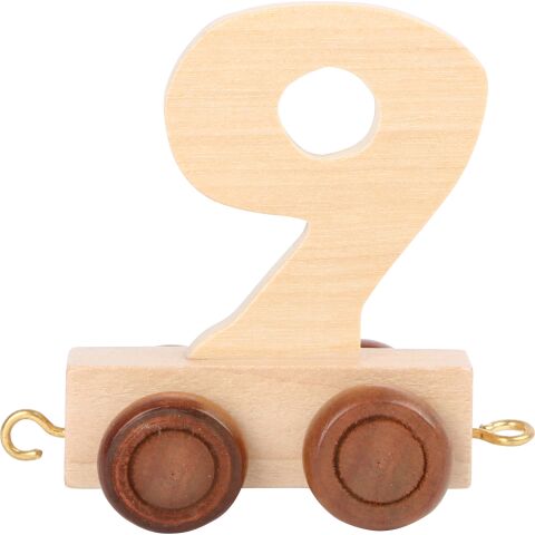 Wooden train carriage - natural digits - number 9