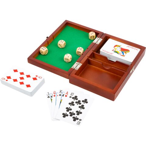 small foot Playing dice and cards in wooden box