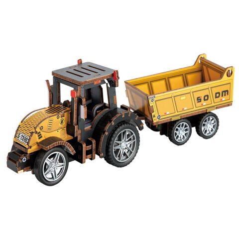 2Kids Toys 3D Wooden Puzzle Tractor with Trailer