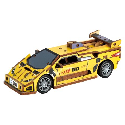 2Kids Toys 3D Wooden Puzzle Sports Car Yellow