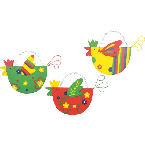 small foot Wooden hens coloured 3 pcs